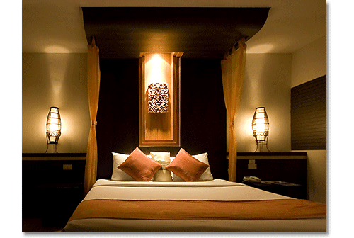 Thai bedroom with headboard ornament
