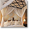 asian theme bedroom with mosquito net canopy