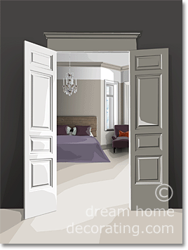 classic French bedroom in purple and beige