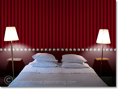 Deep red bedroom wallpaper with stripes
