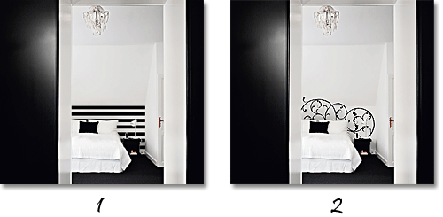 black and white patterns in a contemporary bedroom