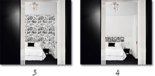 black and white patterns in a contemporary bedroom