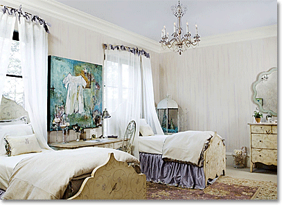 bluish purple and  white bedroom, Italian style