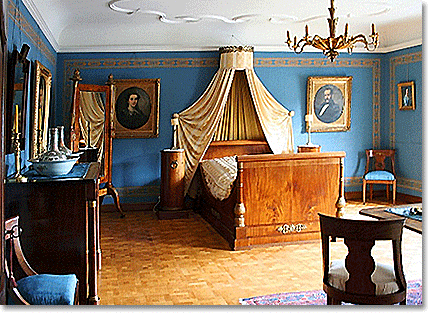 early 19th century bedroom in blue and orange, Germany