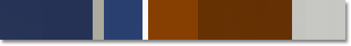 chestnut color scheme:  midnight blue, neutral grey, deep inky blue, white, cotto red, burnt sienna, light grey