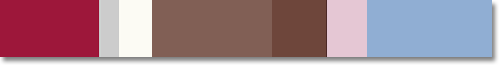 milk chocolate color scheme: dark raspberry, pewter, whipped cream, milk chocolate, pale pink, wedgwood blue