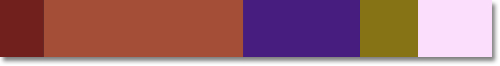 London design color scheme: cotto red, brick, deep bruised purple, greenish bronze, cool pink