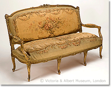 Giltwood settee upholstered in tapestry, made in France, 1850-1880