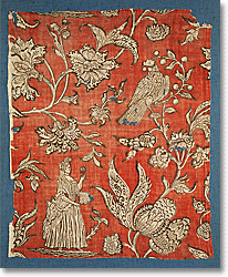 Block-printed, madder-dyed cotton<br>Alsace(?), France, 1690-1710