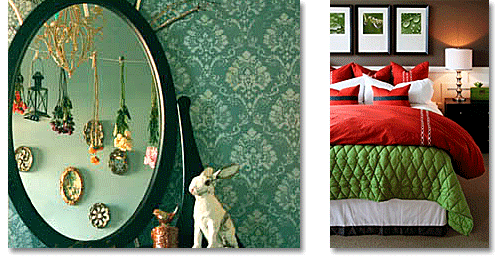 complementary green and red bedroom color schemes
