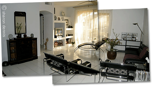 white tiled Arizona living room with black furniture