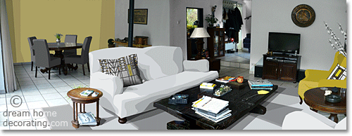 grey, yellow & white colors for a living room