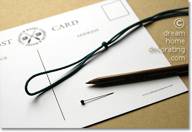 card, pin, cord, pencil