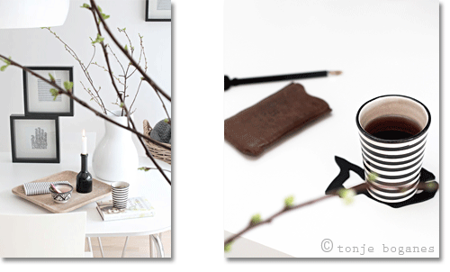 Scandinavian decorating: vases, mugs and accessories in neutral colors