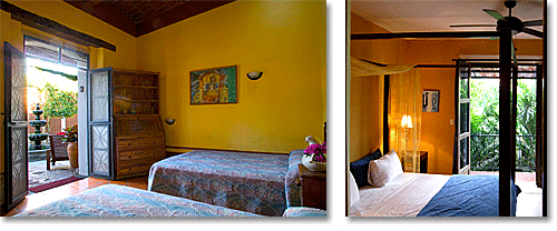 Mexican bedrooms in orange, neutrals and blue