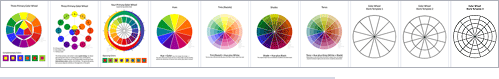 free printable color wheel templates: artist color wheel, color mixing wheel, hering color wheel, color theory