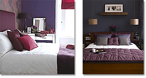 bedroom in deep berry colors and white