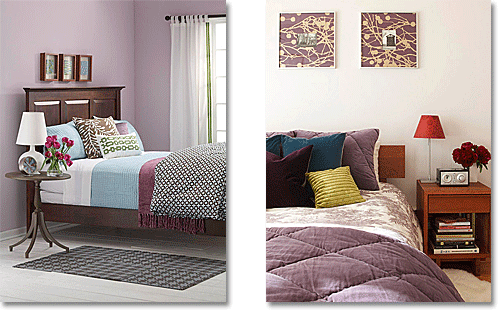 mauve, lavender and purple in a contemporary bedroom