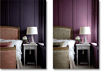 purple-and-gold variations for a bedroom: blueberry and magenta