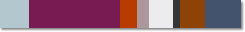 purple palette with dusty turquoise, bordeaux, grey rose, buttermilk, charcoal, rust, teal