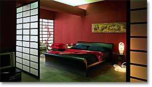 bedroom with dark red walls