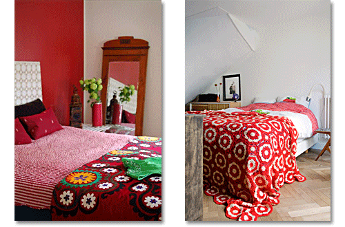 red, white and green bedrooms in Holland and Sweden