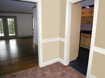 entrance lobby painted in Sherwin Williams kilim beige