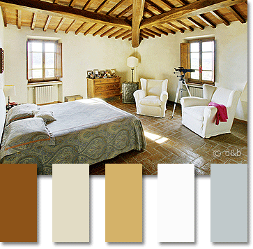 light neutrals on a terra cotta floor in a Tuscan podere, Tuscany, Italy