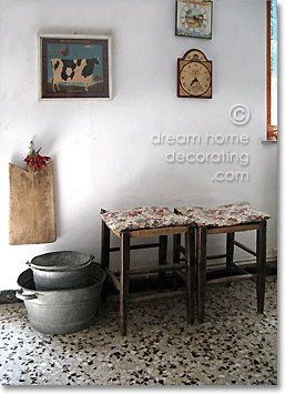 vintage wall decoration in a Tuscan apartment kitchen