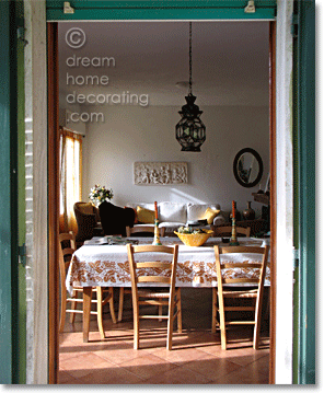 Sunny living/dining room in a podere, Province of Pisa, Tuscany, Italy