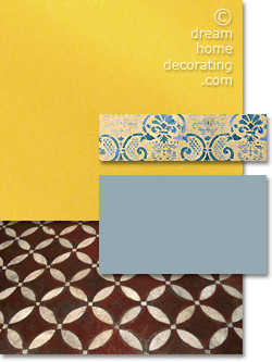palatial Tuscan palette: terracotta, yellow, blue