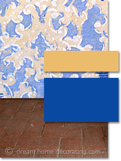 Tuscan color ideas in apricot, terracotta & blue