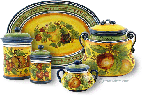 plate, canisters and biscotti jar from Tuscany