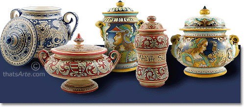 elegant majolica canisters and jars from Tuscany