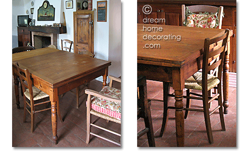 Kitchen/dining table and chairs in a restored podere, Tuscany, Italy