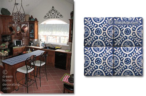tiled breakfast bar in an Italian country style kitchen