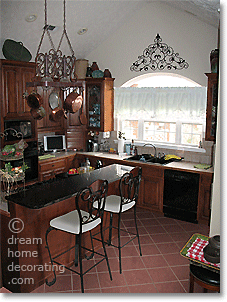 kitchen makeover with terracotta tiles and white curtains