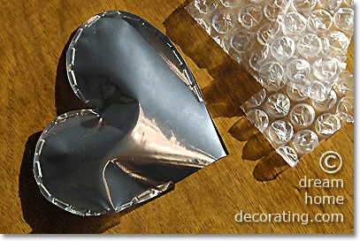 silver valentine hearts: stuff the Valentine heart shape with plastic padding