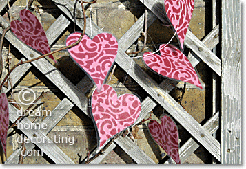 Outdoor Valentine hearts on a trellis