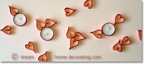 Valentine table decorations: paper hearts and tea lights