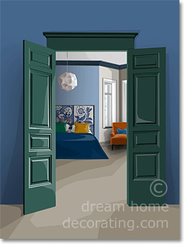 victorian bedroom in browns and blues