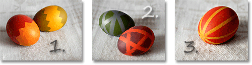 Two-tone Easter eggs decorated with masking tape and dye
