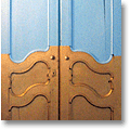 french armoire door painted in blue and gold