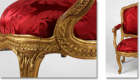 carved detail on a transitional Louis XV rococo chair