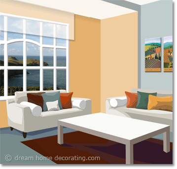 living room color scheme in grey & apricot