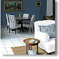 living room color scheme in blue and white