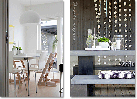 Contemporary Norwegian decorating: view from the bright kitchen to the grey garden patio