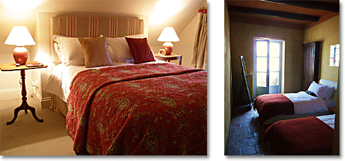red quilts in European country bedrooms (UK, Spain)