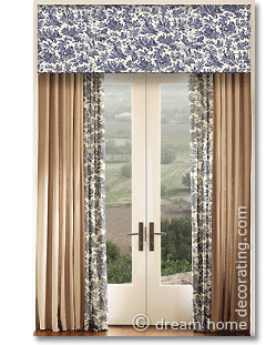 toile pelmet for rustic cheesecloth or linen curtains