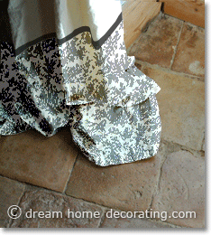 French country curtains with toile de Jouy: floor puddle
